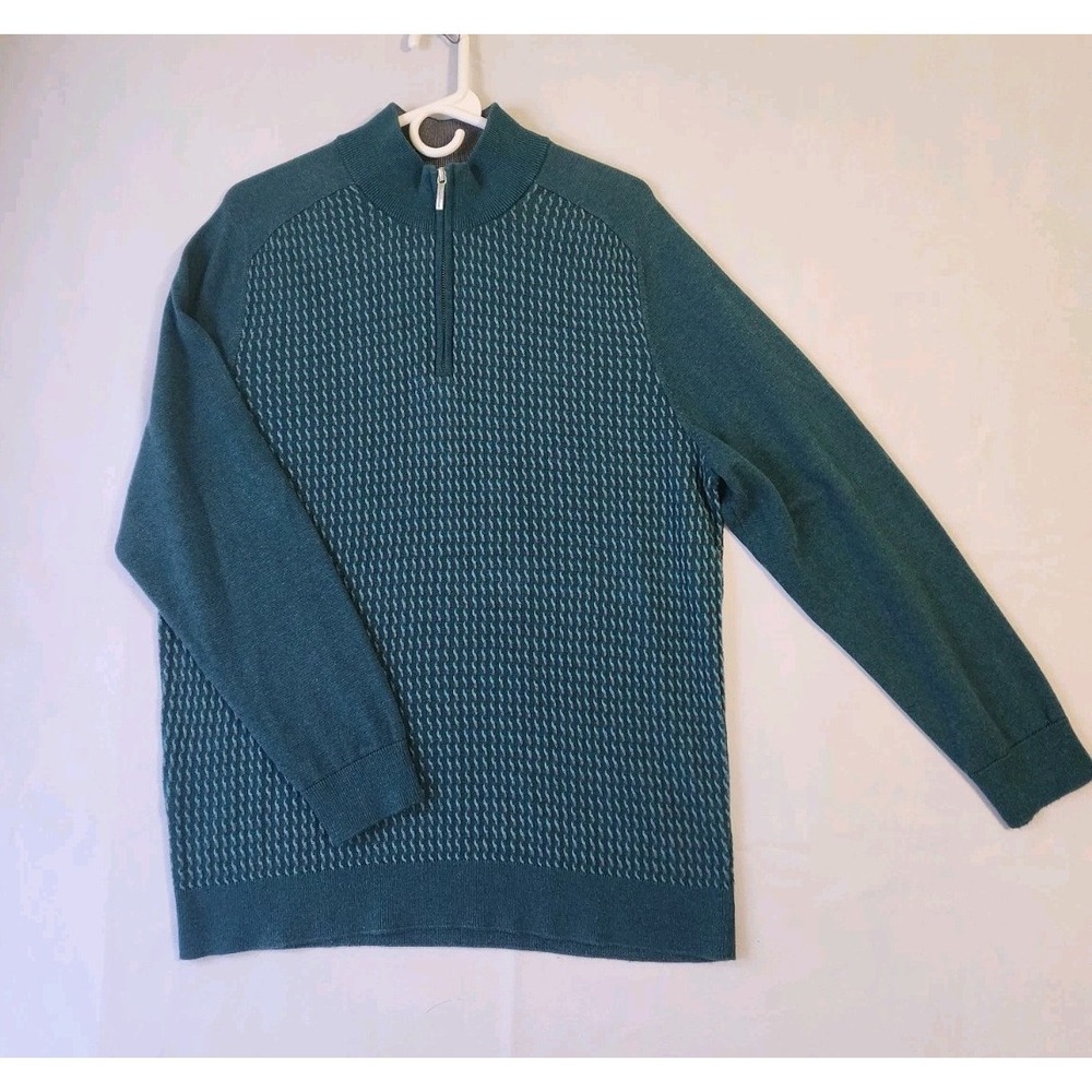 Tommy Bahama Mens M Teal 1/4 Zip Sweater Cotton‎ Tencel Knit Pullover